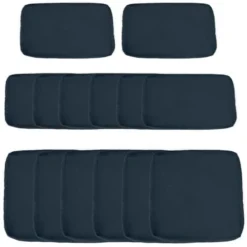 OUTSUNNY Lot De 14 Housses De Rechange Coussins Salon De Jardin - 6 Housses Coussin D'assise, 8 Housses Coussin Dossier - Housses Zippées Polyester Déperlant Bleu