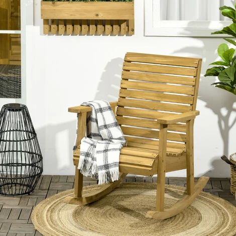 OUTSUNNY Fauteuil De Jardin à Bascule Rocking Chair Style Néo-rétro Bois Sapin Autoclave 4 OUTSUNNY Fauteuil De Jardin à Bascule Rocking Chair Style Néo-rétro Bois Sapin Autoclave – Image 2