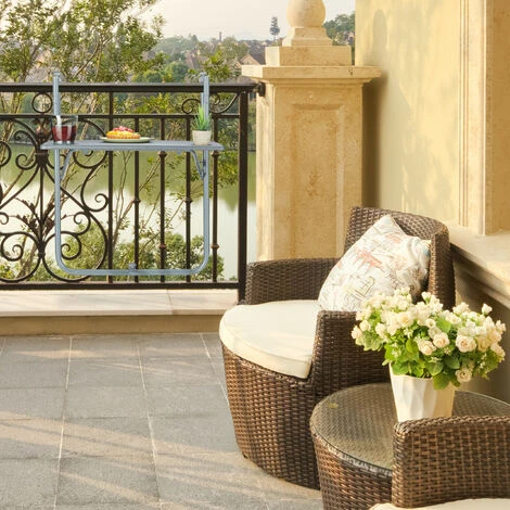 Relaxdays Table De Balcon Suspendue Rabattable, Rectangulaire, HxL: 59,5x60 Cm, Hauteur 3 Niveaux 2 Porte-boissons, Gris 4 Relaxdays Table De Balcon Suspendue Rabattable, Rectangulaire, HxL: 59,5x60 Cm, Hauteur 3 Niveaux 2 Porte-boissons, Gris – Image 2