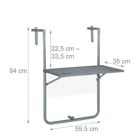 Relaxdays Table De Balcon Suspendue Rabattable, Rectangulaire, HxL: 59,5x60 Cm, Hauteur 3 Niveaux 2 Porte-boissons, Gris 6 Relaxdays Table De Balcon Suspendue Rabattable, Rectangulaire, HxL: 59,5x60 Cm, Hauteur 3 Niveaux 2 Porte-boissons, Gris – Image 4