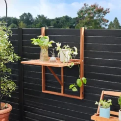 Deuba Table De Balcon Suspendue En Bois D'acacia Certifié FSC Table De Balcon Rabattable 64x45x87cm Extérieur