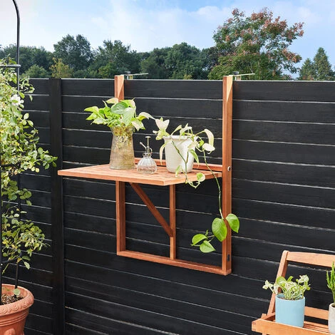 Deuba Table De Balcon Suspendue En Bois D'acacia Certifié FSC Table De Balcon Rabattable 64x45x87cm Extérieur 3 Deuba Table De Balcon Suspendue En Bois D'acacia Certifié FSC Table De Balcon Rabattable 64x45x87cm Extérieur