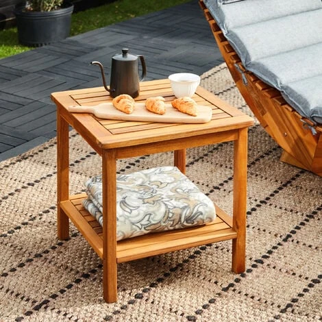 Table Basse De Jardin En Bois D'acacia 45 X 45 Cm Table D'appoint 2 Niveaux Intérieur Extérieur 3 Table Basse De Jardin En Bois D'acacia 45 X 45 Cm Table D'appoint 2 Niveaux Intérieur Extérieur