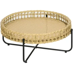 OUTSUNNY Table Basse De Jardin Ronde Ø 68 X 30H Cm - Piètement Métal Noir Plateau Résine Tressée Aspect Rotin