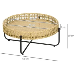 OUTSUNNY Table Basse De Jardin Ronde Ø 68 X 30H Cm - Piètement Métal Noir Plateau Résine Tressée Aspect Rotin -Promos Verde Rêverie Boutique 89605870 3