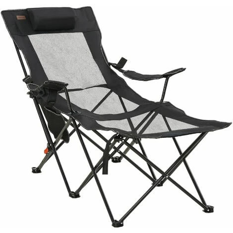 OUTSUNNY Chaise De Camping Pliable Réglable - Repose-pied, Porte-gobelets, Tétière, Pochette, Sac Transport - Noir 3 OUTSUNNY Chaise De Camping Pliable Réglable - Repose-pied, Porte-gobelets, Tétière, Pochette, Sac Transport - Noir