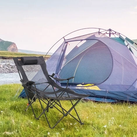 OUTSUNNY Chaise De Camping Pliable Réglable - Repose-pied, Porte-gobelets, Tétière, Pochette, Sac Transport - Noir 4 OUTSUNNY Chaise De Camping Pliable Réglable - Repose-pied, Porte-gobelets, Tétière, Pochette, Sac Transport - Noir – Image 2