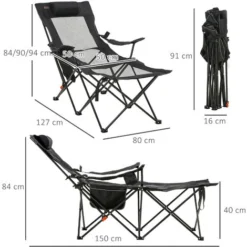 OUTSUNNY Chaise De Camping Pliable Réglable - Repose-pied, Porte-gobelets, Tétière, Pochette, Sac Transport - Noir 9 OUTSUNNY Chaise De Camping Pliable Réglable - Repose-pied, Porte-gobelets, Tétière, Pochette, Sac Transport - Noir -Promos Verde Rêverie Boutique 89616310 3