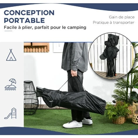OUTSUNNY Chaise De Camping Pliable Réglable - Repose-pied, Porte-gobelets, Tétière, Pochette, Sac Transport - Noir 6 OUTSUNNY Chaise De Camping Pliable Réglable - Repose-pied, Porte-gobelets, Tétière, Pochette, Sac Transport - Noir – Image 4