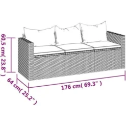 Canapé De Jardin 3 Places Avec Coussins Marron Résine Tressée VidaXL -Promos Verde Rêverie Boutique 90631285 3