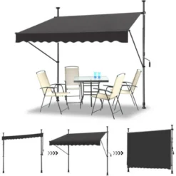 AUFUN Store Banne Manuelle Store Pour Balcon(300cm,Gris Foncé)