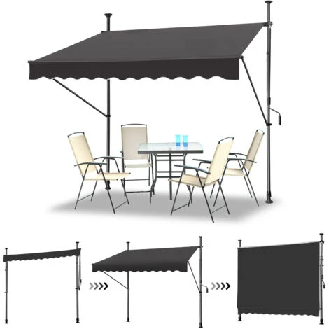 AUFUN Store Banne Manuelle Store Pour Balcon(300cm,Gris Foncé) 3 AUFUN Store Banne Manuelle Store Pour Balcon(300cm,Gris Foncé)