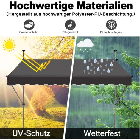 AUFUN Store Banne Manuelle Store Pour Balcon(300cm,Gris Foncé) 5 AUFUN Store Banne Manuelle Store Pour Balcon(300cm,Gris Foncé) – Image 3