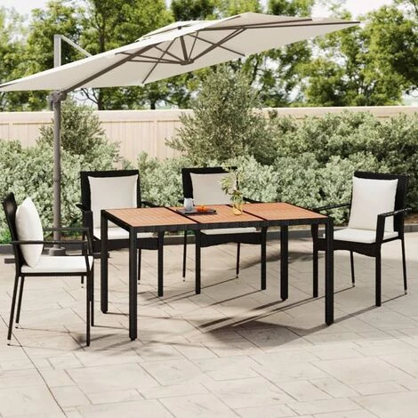 Table De Jardin Plateau En Bois Noir Résine Tressée Bois Massif VidaXL 4 Table De Jardin Plateau En Bois Noir Résine Tressée Bois Massif VidaXL – Image 2