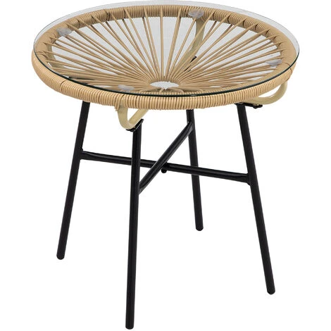 OUTSUNNY Table Basse Ronde De Jardin En Résine Aspect Rotin Métal Et Plateau Verre Trempé Ø 50 X 50H Cm Beige 3 OUTSUNNY Table Basse Ronde De Jardin En Résine Aspect Rotin Métal Et Plateau Verre Trempé Ø 50 X 50H Cm Beige