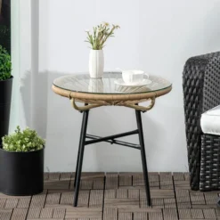 OUTSUNNY Table Basse Ronde De Jardin En Résine Aspect Rotin Métal Et Plateau Verre Trempé Ø 50 X 50H Cm Beige 10 OUTSUNNY Table Basse Ronde De Jardin En Résine Aspect Rotin Métal Et Plateau Verre Trempé Ø 50 X 50H Cm Beige -Promos Verde Rêverie Boutique 91119035 4