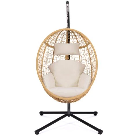 Fauteuil Oeuf Suspendu Ajouré Effet Rotin Avec Coussin écru 5 Fauteuil Oeuf Suspendu Ajouré Effet Rotin Avec Coussin écru – Image 3