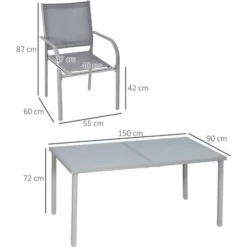 OUTSUNNY Ensemble De Jardin 6 Personnes Chaises Empilables Table à Manger Dim. 150L X 90l X 72H Cm Plateau Verre Acier époxy Textilène Gris 9 OUTSUNNY Ensemble De Jardin 6 Personnes Chaises Empilables Table à Manger Dim. 150L X 90l X 72H Cm Plateau Verre Acier époxy Textilène Gris -Promos Verde Rêverie Boutique 91400248 3