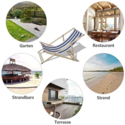 Chaise Longue De Jardin Chaise Longue En Pin Pliable Chaise Longue De Balcon En Bois Chaise De Plage Bleu Blanc -Promos Verde Rêverie Boutique 92500640 3