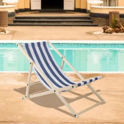 Chaise Longue De Jardin Chaise Longue En Pin Pliable Chaise Longue De Balcon En Bois Chaise De Plage Bleu Blanc -Promos Verde Rêverie Boutique 92500640 5