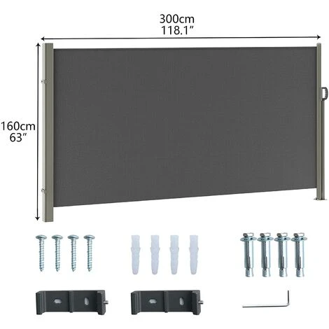 Soges Store Latéral Extensible étanche Protection Solaire écran De Confidentialité Pour Balcon, Terrasse, Jardin Protection Contre Le Vent, 300cm X 160cm Gris 4 Soges Store Latéral Extensible étanche Protection Solaire écran De Confidentialité Pour Balcon, Terrasse, Jardin Protection Contre Le Vent, 300cm X 160cm Gris – Image 2