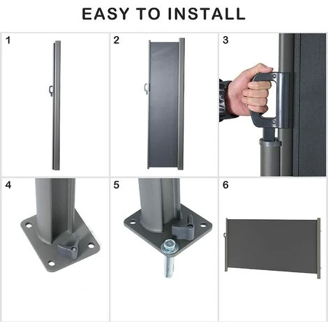 Soges Store Latéral Extensible étanche Protection Solaire écran De Confidentialité Pour Balcon, Terrasse, Jardin Protection Contre Le Vent, 300cm X 160cm Gris 5 Soges Store Latéral Extensible étanche Protection Solaire écran De Confidentialité Pour Balcon, Terrasse, Jardin Protection Contre Le Vent, 300cm X 160cm Gris – Image 3