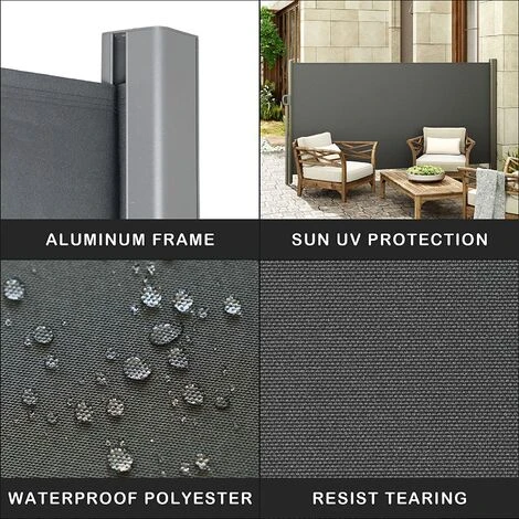 Soges Store Latéral Extensible étanche Protection Solaire écran De Confidentialité Pour Balcon, Terrasse, Jardin Protection Contre Le Vent, 300cm X 160cm Gris 7 Soges Store Latéral Extensible étanche Protection Solaire écran De Confidentialité Pour Balcon, Terrasse, Jardin Protection Contre Le Vent, 300cm X 160cm Gris – Image 5