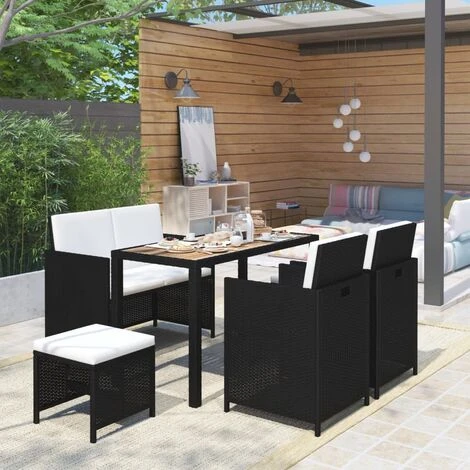 JOLI® Mode Ensemble Repas De Jardin D'extérieur - Mobilier D'extérieur 6 Pcs Résine Tressée Et Bois D'acacia Noir TOP80468 3 JOLI® Mode Ensemble Repas De Jardin D'extérieur - Mobilier D'extérieur 6 Pcs Résine Tressée Et Bois D'acacia Noir TOP80468