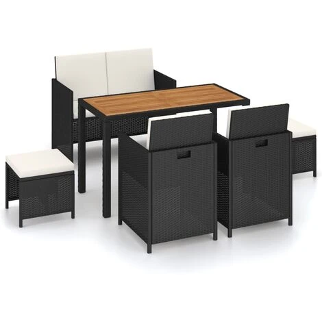 JOLI® Mode Ensemble Repas De Jardin D'extérieur - Mobilier D'extérieur 6 Pcs Résine Tressée Et Bois D'acacia Noir TOP80468 4 JOLI® Mode Ensemble Repas De Jardin D'extérieur - Mobilier D'extérieur 6 Pcs Résine Tressée Et Bois D'acacia Noir TOP80468 – Image 2
