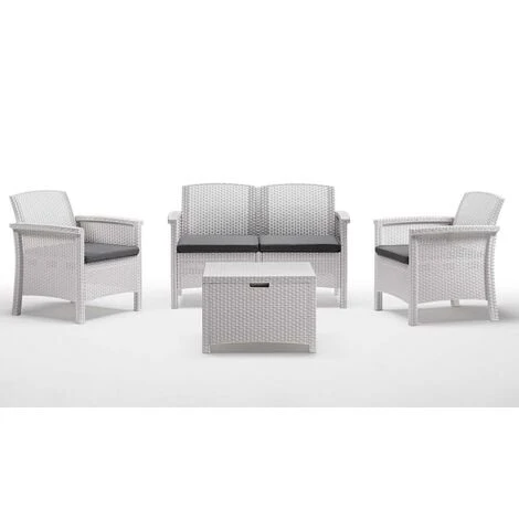 Kit De Salon Blanc Canapé De Jardin Extérieur Venise à Similrattan 4 Sièges Avec Coussins 3 Kit De Salon Blanc Canapé De Jardin Extérieur Venise à Similrattan 4 Sièges Avec Coussins