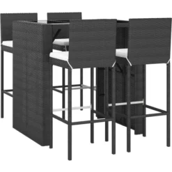 Ensemble De Bar De Jardin 5 Pcs Avec Coussins Noir Poly Rotin VidaXL