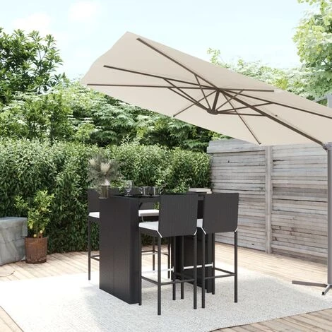 Ensemble De Bar De Jardin 5 Pcs Avec Coussins Noir Poly Rotin VidaXL 4 Ensemble De Bar De Jardin 5 Pcs Avec Coussins Noir Poly Rotin VidaXL – Image 2