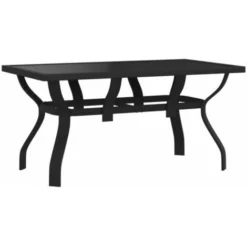 Table De Jardin Noir 140x70x70 Cm Acier Et Verre