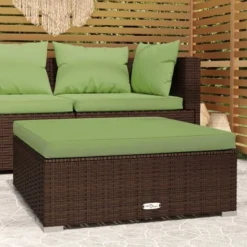 Canapé De Jardin Canapé Repose-pied Relax - Et Coussin Marron 70x70x30 Cm Poly Rotin BV450816 - BonneVie