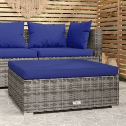 Canapé De Jardin Canapé Repose-pied Relax - Et Coussin Gris 70x70x30cm Résine Tressée BV935961 - BonneVie