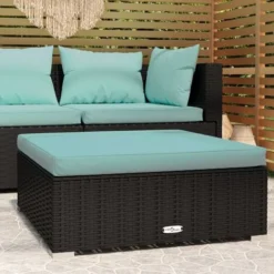 Canapé De Jardin Canapé Repose-pied Relax - Et Coussin Noir 70x70x30cm Résine Tressée BV259616 - BonneVie