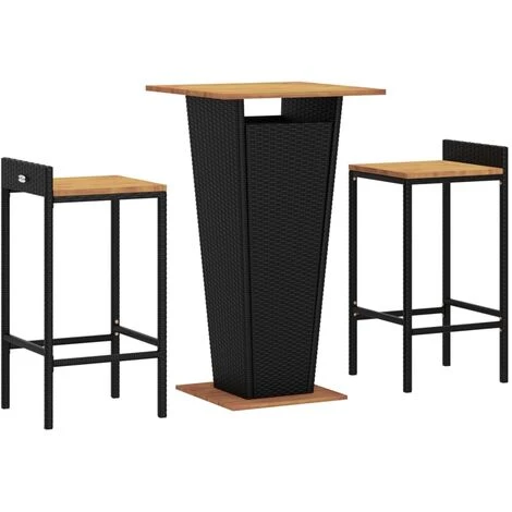 Ensemble De Bar Jardin 3 Pcs Noir Poly Rotin/bois Massif Acacia VidaXL 3 Ensemble De Bar Jardin 3 Pcs Noir Poly Rotin/bois Massif Acacia VidaXL