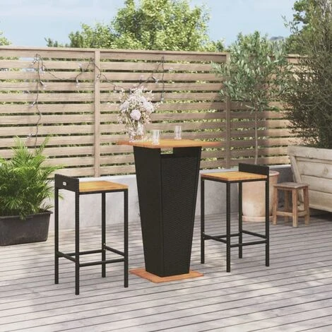 Ensemble De Bar Jardin 3 Pcs Noir Poly Rotin/bois Massif Acacia VidaXL 4 Ensemble De Bar Jardin 3 Pcs Noir Poly Rotin/bois Massif Acacia VidaXL – Image 2
