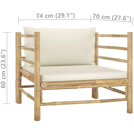Canapé De Jardin,Canapé De Jardin Avec Coussins Blanc Crème Bambou 4 Canapé De Jardin,Canapé De Jardin Avec Coussins Blanc Crème Bambou – Image 2