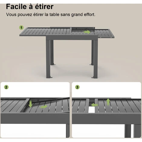 (Set Of 6)Table De Jardin Extensible Aluminium Métal époxy, Gris Foncé, Plateau De Table Gris Foncé 6 (Set Of 6)Table De Jardin Extensible Aluminium Métal époxy, Gris Foncé, Plateau De Table Gris Foncé – Image 4