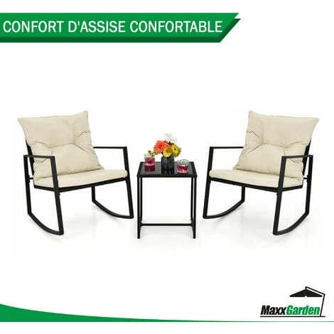 Garden Set - Chaise à Bascule - 2 Personnes Avec Coussin Et Table - Rotin Noir - MaxxGarden 5 Garden Set - Chaise à Bascule - 2 Personnes Avec Coussin Et Table - Rotin Noir - MaxxGarden – Image 3