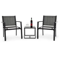 Salon De Jardin 2 Places 3 Pièces - 2 Chaises Et 1 Table Basse Plateau Verre Trempé Pour Jardin, Terrasse, Gris - IntimaTe WM Heart