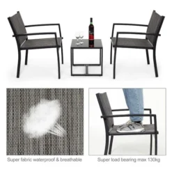 Salon De Jardin 2 Places 3 Pièces - 2 Chaises Et 1 Table Basse Plateau Verre Trempé Pour Jardin, Terrasse, Gris - IntimaTe WM Heart -Promos Verde Rêverie Boutique 94227817 3