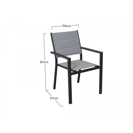 Lot De 4 Fauteuils Aluminium Texaline Gris Clair - Meuble De Jardin - Rembourée - 58X57X85CM 4 Lot De 4 Fauteuils Aluminium Texaline Gris Clair - Meuble De Jardin - Rembourée - 58X57X85CM – Image 2