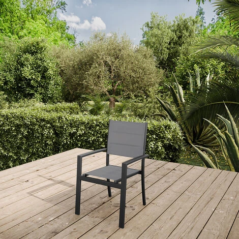 Lot De 4 Fauteuils Aluminium Texaline Gris Clair - Meuble De Jardin - Rembourée - 58X57X85CM 5 Lot De 4 Fauteuils Aluminium Texaline Gris Clair - Meuble De Jardin - Rembourée - 58X57X85CM – Image 3