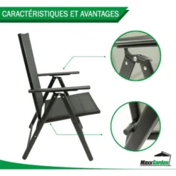 Lot De 2 Chaises De Jardin Pliantes - Ultra Légère - Noir - MaxxGarden 10 Lot De 2 Chaises De Jardin Pliantes - Ultra Légère - Noir - MaxxGarden -Promos Verde Rêverie Boutique 94676268 4