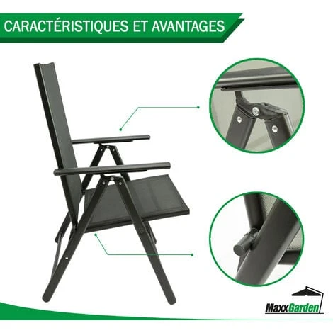 Lot De 2 Chaises De Jardin Pliantes - Ultra Légère - Noir - MaxxGarden 6 Lot De 2 Chaises De Jardin Pliantes - Ultra Légère - Noir - MaxxGarden – Image 4