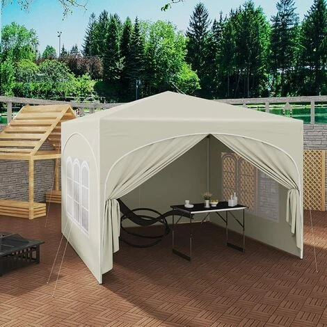 WOLTU Tonnelle De Jardin. Pergola Pliante 3x3m Avec 4 Parois Latérales. Hauteur Réglable. Imperméable. Protection De UV. Beige 4 WOLTU Tonnelle De Jardin. Pergola Pliante 3x3m Avec 4 Parois Latérales. Hauteur Réglable. Imperméable. Protection De UV. Beige – Image 2