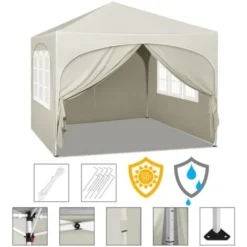 WOLTU Tonnelle De Jardin. Pergola Pliante 3x3m Avec 4 Parois Latérales. Hauteur Réglable. Imperméable. Protection De UV. Beige 11 WOLTU Tonnelle De Jardin. Pergola Pliante 3x3m Avec 4 Parois Latérales. Hauteur Réglable. Imperméable. Protection De UV. Beige -Promos Verde Rêverie Boutique 95616895 5