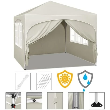 WOLTU Tonnelle De Jardin. Pergola Pliante 3x3m Avec 4 Parois Latérales. Hauteur Réglable. Imperméable. Protection De UV. Beige 7 WOLTU Tonnelle De Jardin. Pergola Pliante 3x3m Avec 4 Parois Latérales. Hauteur Réglable. Imperméable. Protection De UV. Beige – Image 5